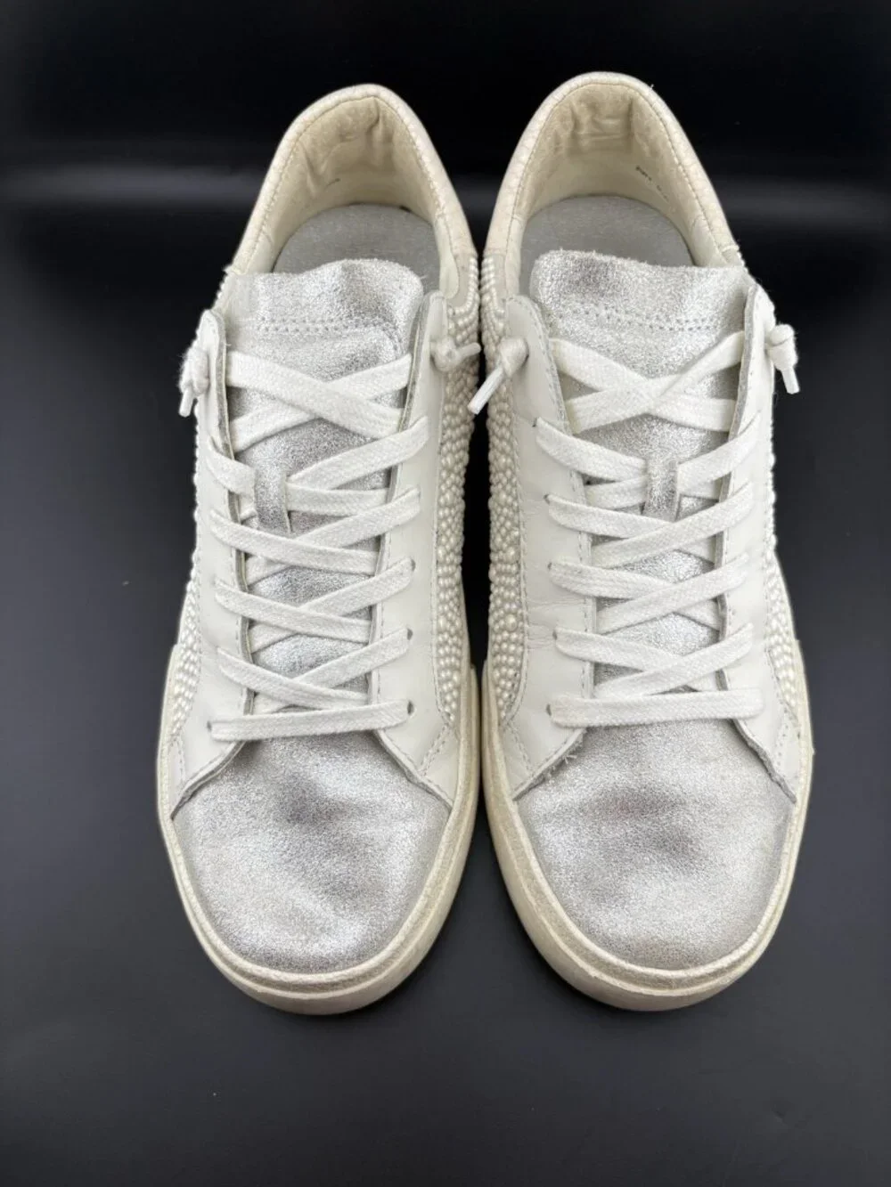 Dolce Vita Zina Pearl Sneakers Women's Size 8 Leather Lace Up Bride Shoes Silver - Picture 4 of 13